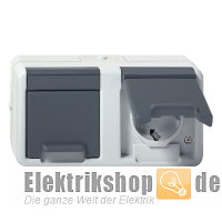 Schuko-Steckdose 2-fach waagerecht Aufputz IP44 grau 078130 Gira