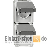 Steckdose 2-fach senkrecht AP Aquastar IP44 grau MEG2329-8029 Merten