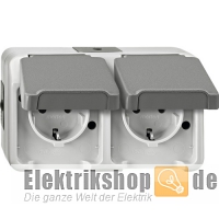 Steckdose 2-fach waagerecht AP Aquastar IP44 grau MEG2321-8029 Merten