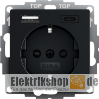 Schuko-Steckdose mit USB Typ AC schwarz matt 2459005 Gira