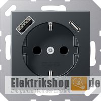 Schuko-Steckdose mit USB Typ AC anthrazit matt A 1520-15 CA ANM Jung