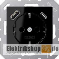 Schuko-Steckdose mit USB Typ AC schwarz gl A 1520-15 CA SW Jung