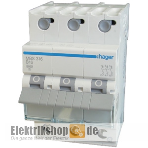 3B16 LS-Schalter B 16A 3polig QuickConnect 6kA MBS316 Hager