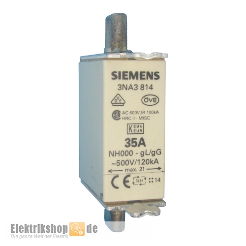 NH-Sicherung 35A Gr. 000 (00) Stirnkennmelder 3NA3814 Siemens