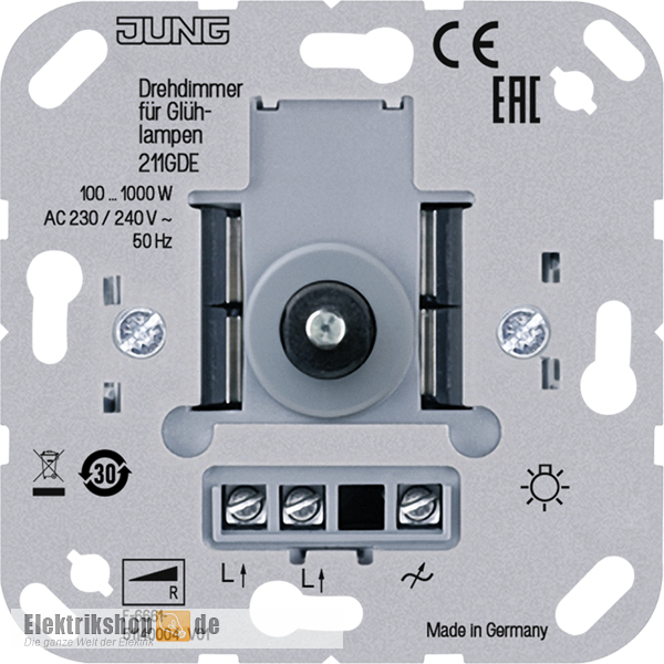 Drehdimmer mit Druck-Wechselschalter 100-1000W 211 GDE Jung