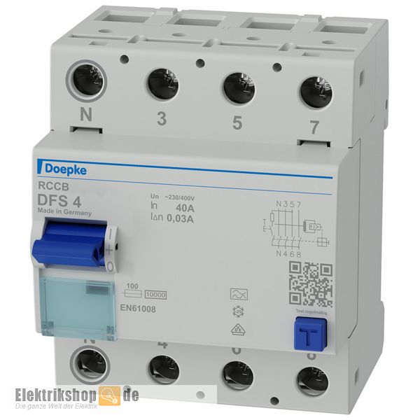 FI-Schutzschalter 40A/30mA 4pol. DFS4 040-4/0,03-A Doepke