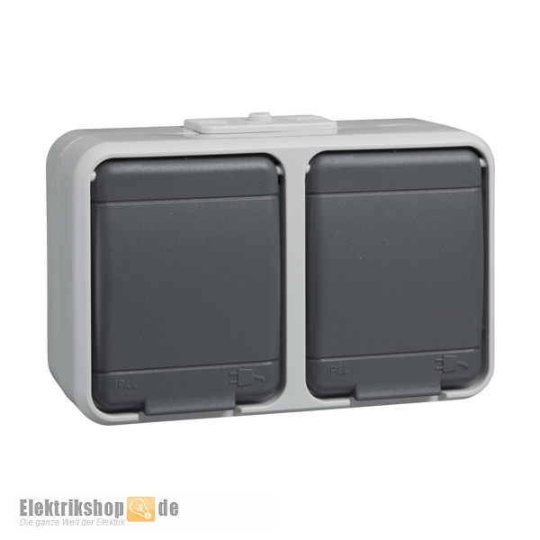 AP-Steckdose 2-fach waag. IP44 AQUA-Top grau 445409 ELSO