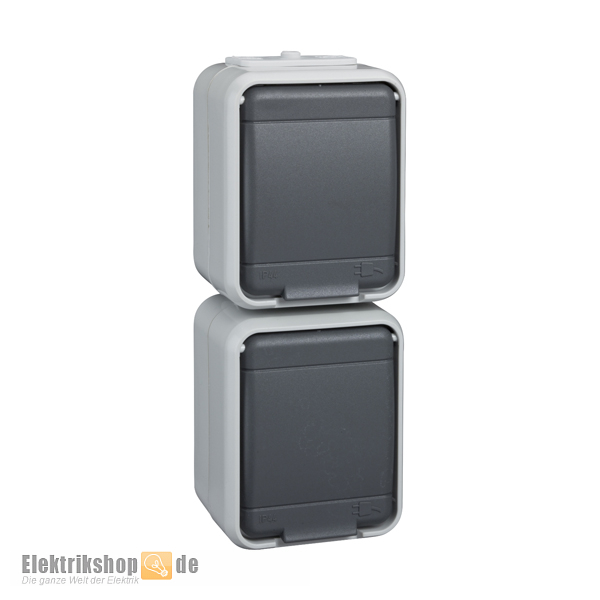 AP-Steckdose 2-fach senkrecht IP44 AQUA-Top grau ELG445419 ELSO