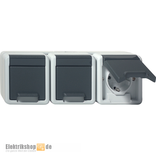 Schuko-Steckdose 3-fach waagerecht Aufputz IP44 grau 478930 Gira