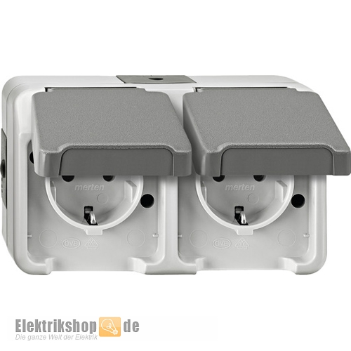 Steckdose 2-fach waagerecht AP Aquastar IP44 grau MEG2321-8029 Merten