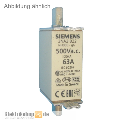 NH-Sicherung 80A Gr. 000 (00) Stirnkennmelder 3NA3824 Siemens