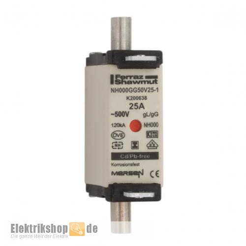 NH-Sicherung 25A Gr. 000 Kombikennmelder NH000GG50V25-1 Mersen