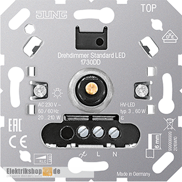 Drehdimmer Standard mit Druckschalter 3-210W 1730 DD Jung