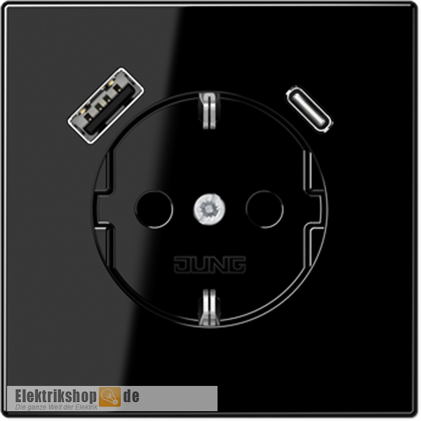 Schuko-Steckdose mit USB Typ AC schwarz LS1520-15CASW Jung