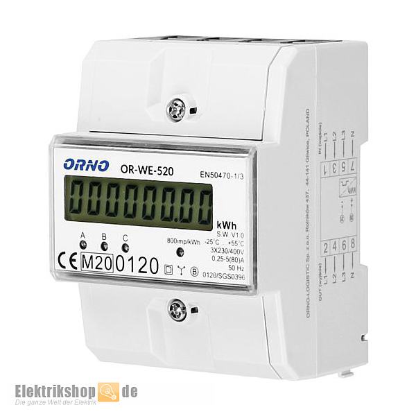 Drehstromzähler 80A für Hutschiene OR-WE-520 MID ORNO