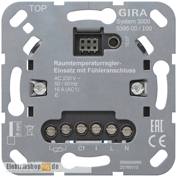 Raumtemperaturregler mit Fühleranschluss System 3000 539500 Gira