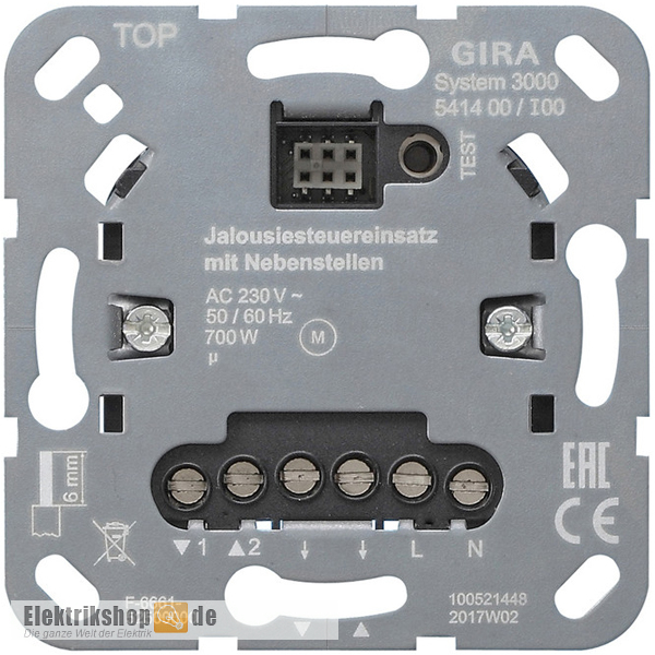 Jalousiesteuereinsatz System 3000 mit NS-Eingang 541400 Gira