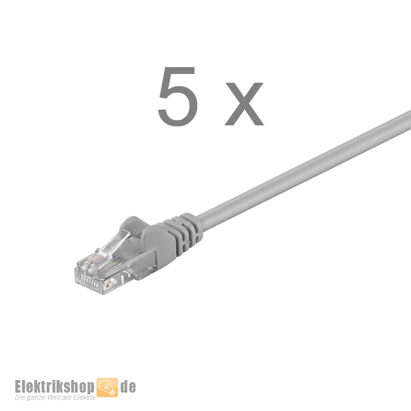 5 Stk. Patchkabel 0,25m Cat.5e U/UTP grau mit RJ45-Stecker Goobay