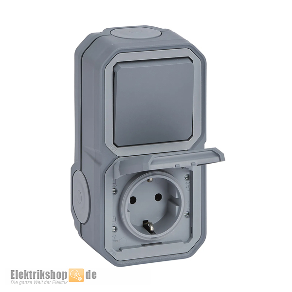 Wechselschalter/Steckdose AP Feuchtraum Plexo New FRAP grau 069746L Legrand