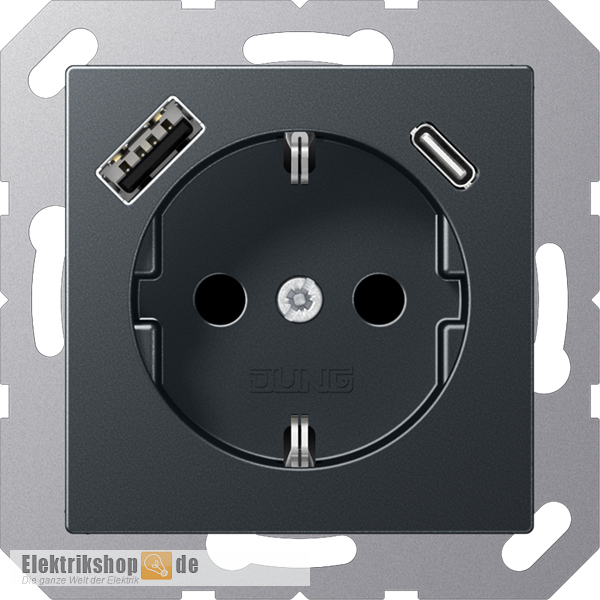Schuko-Steckdose mit USB Typ AC anthrazit matt A 1520-15 CA ANM Jung