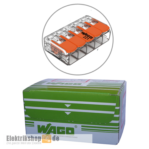 15 Stk. 5-Leiter-Klemme mit Betätigungshebel bis 6 mm² 221-615 WAGO
