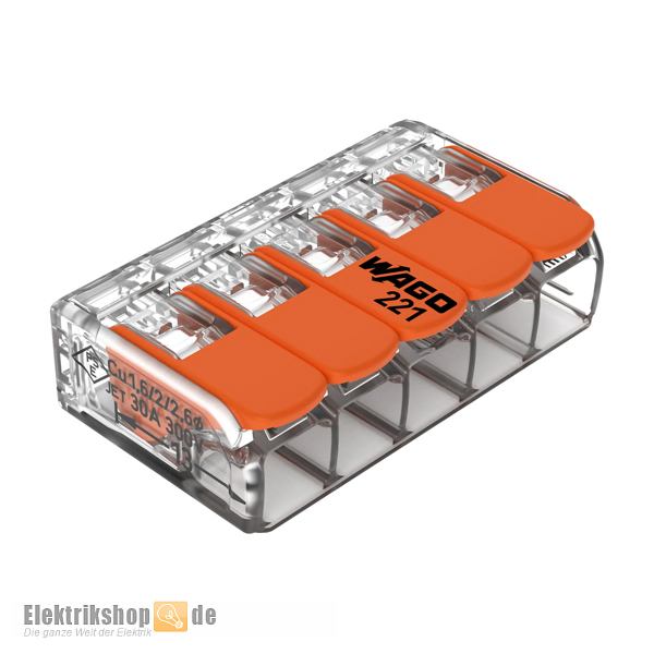 5-Leiter-Klemme mit Betätigungshebel bis 6 mm² 221-615 WAGO