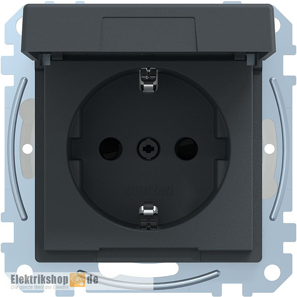 Schuko-Steckdose mit Klappdeckel m. BS anthrazit MEG2310-0414 Merten