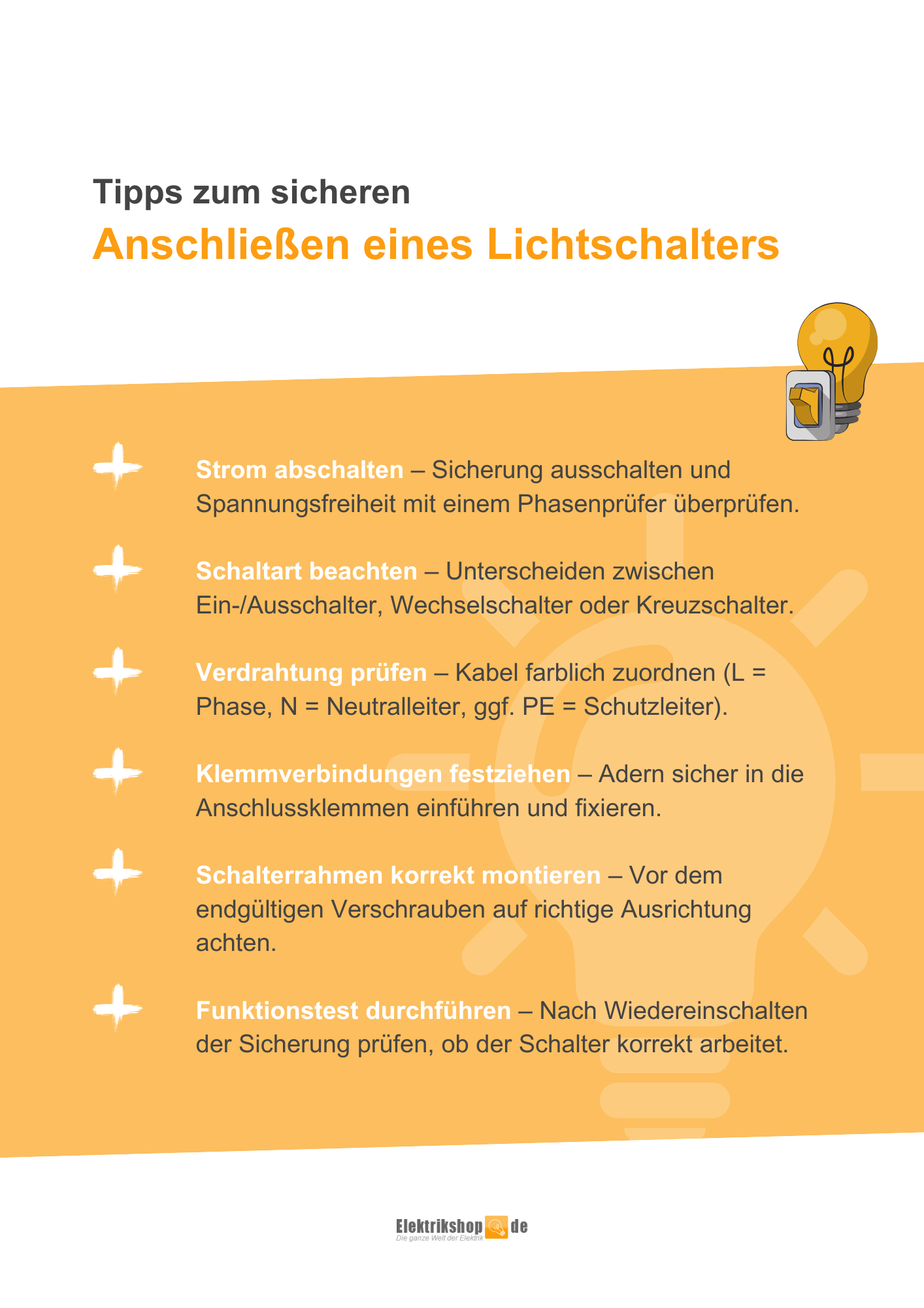 Infografik zum Thema Lichtschalter anklemmen